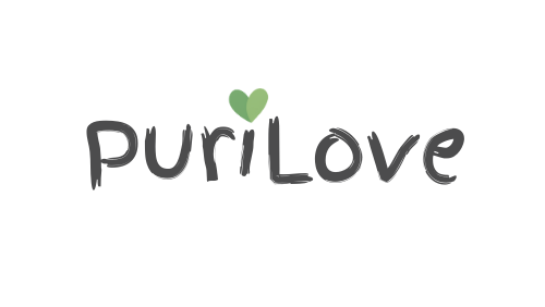 Logo of PuriLove with a green heart on a white background